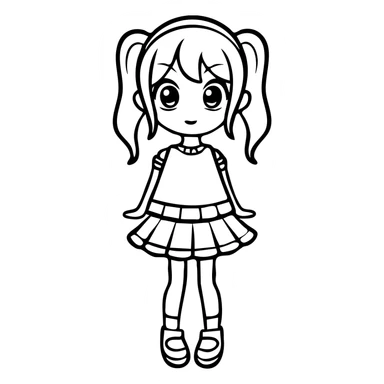 Girly girl with pigtails, cute accessories, skirt sticker