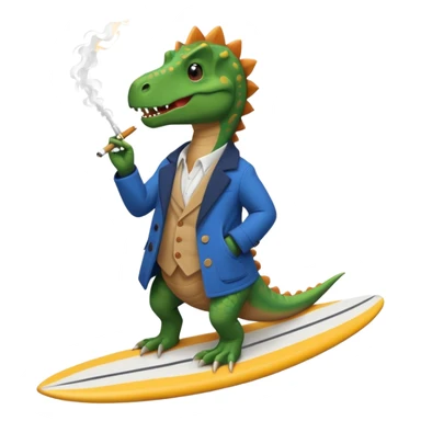dinosual smokig a ciggerett while surfing wearing designer coat sticker