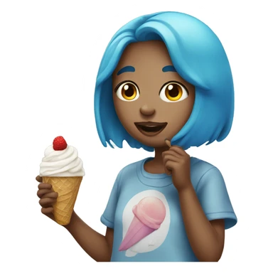 Girl with blue hair eating ice cream sticker