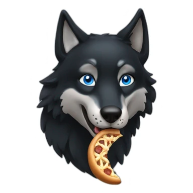 a full black wolf with blue eyes eating a bretzel sticker