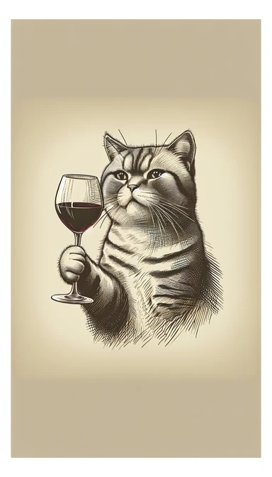 кот с бокалом вина в лапе в нарисованном стиле с нейтральным фоном sticker