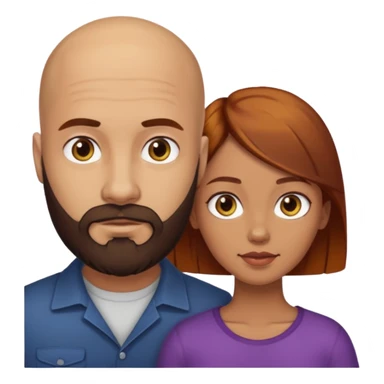 Couple. A bald man with dark brown beard and a girl with light skin. She has dark yellow brown auburn hair. Different skincolor. She has very light skin. sticker