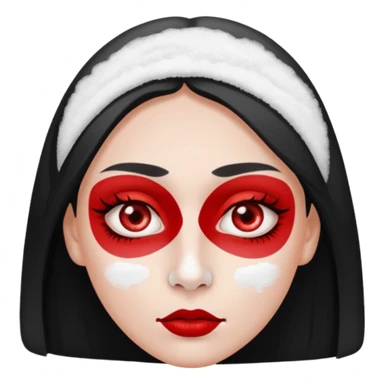 woman with white powder under her nose, wide red eyes, simple and expressive, iOS emoji style, no background sticker