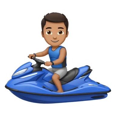 Dark tan male dark make on a blue jet ski no sunglasses sticker