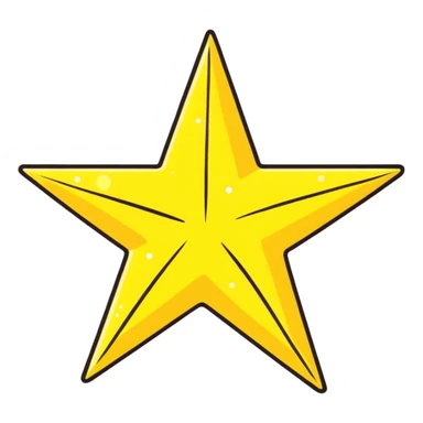 3D golden star with soft glow, five sharp symmetrical points, lots of glitter particles, cartoon style, friendly appeal, pastel yellow background, Pixar-inspired lighting sticker