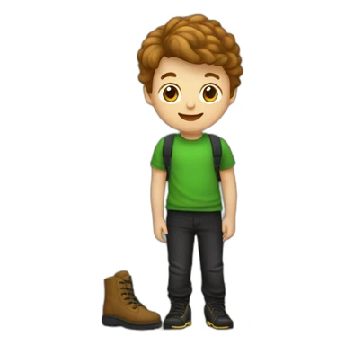 jongen met een bruine huisdkleur en groen en t-shirt en zwarte broek en zwarte schoenen sticker