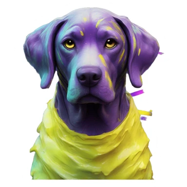 .Zombie_ Vaporwave black holographic oilslick zombie yellow Labrador zombie dog yellow caution tape graffiti stripes iridescent blue purple mane yellow stripes sticker