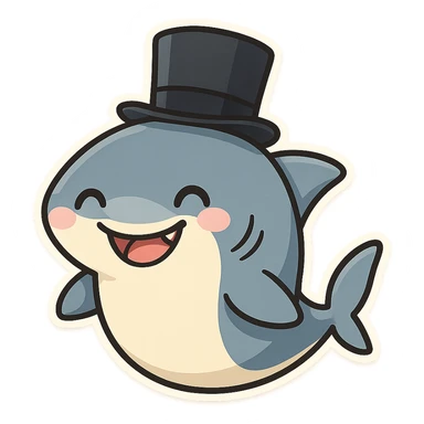cartoon shark with a fancy top hat, smiling sticker