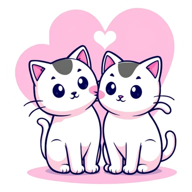 two cats in love, sticker style with pink hearts sticker