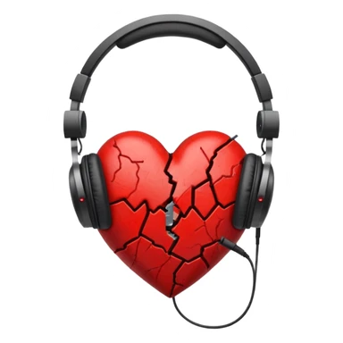 A broken red heart with wired headphones around it sticker