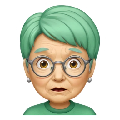 green haired grandma with wrinkles and glassess, surprised sticker