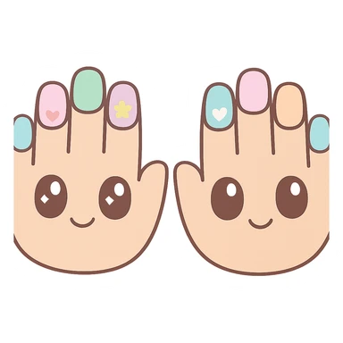 close-up of hands with painted nails, manicure, kawaii cute style sticker