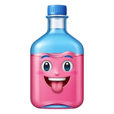 Smiling bottle of oil pink with silly face tongue out blue top sticker