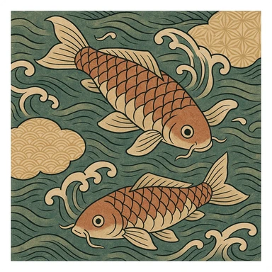 koi fish swimming in water, ukiyo-e style illustration sticker