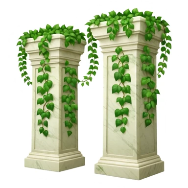 Green ivy growing along a marble wall and marble pedestals  sticker