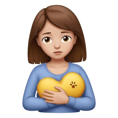 Brown hair Sad girl holding her chest  sticker