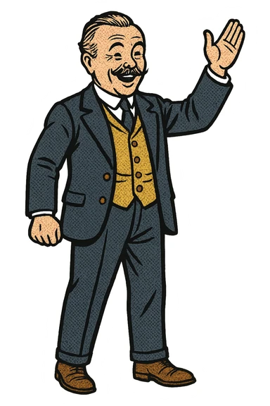 the full body of a politician from the early 1900s in Britain who is facing the front and looking happy.  sticker