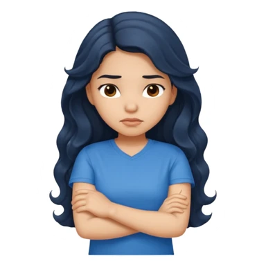 Hispanic girl with long dark wavy hair crossing her arms and slightly pouting sticker
