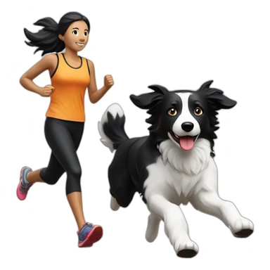 Woman-runner-together-with-black-and-white-border-collie-running-canicross sticker