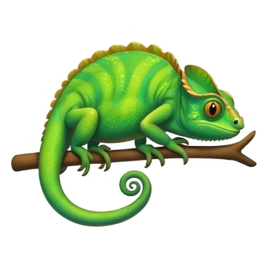 green chameleon looking at me, make it look like an emoji and standalone, with no branch. Make it very cute and like an animation.  sticker