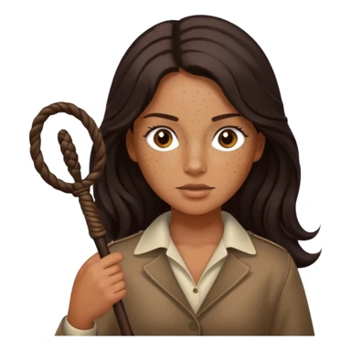 Tan skin with freckles, long dark hair, hazel eyes Dominatrix with whip sticker