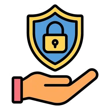 a hand holding a shield with a lock, representing a VPN, modern icon style sticker