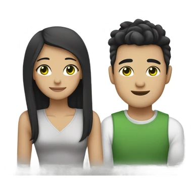 Light skin Asian male with straight black undercut hair and a white brunette female with green eyes and long wavy hair tightly hugging each other  sticker