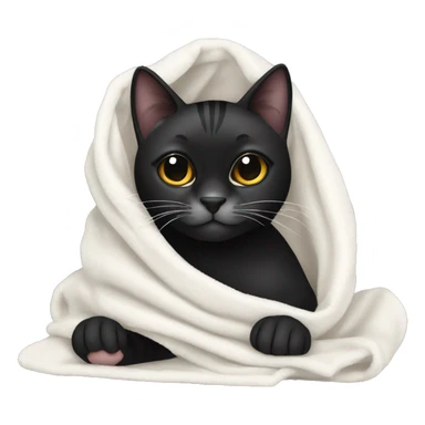 Black tiger cat with white dot on mouth, white neck, with a cozy blanket sticker