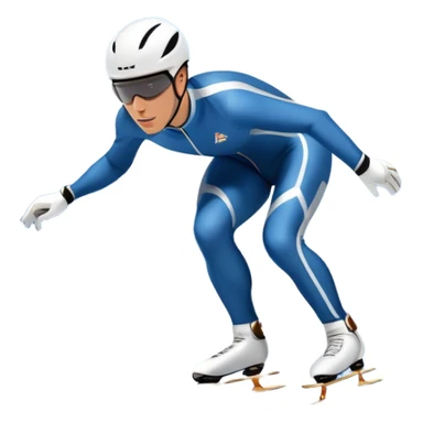 An icon showing a professional speed skater leaning into a turn on a polished ice track, dressed in a sleek suit and helmet. The scene includes a grand arena, snow-covered mountains in the distance, and a crisp blue sky. Transparent background highlights speed and precision. sticker