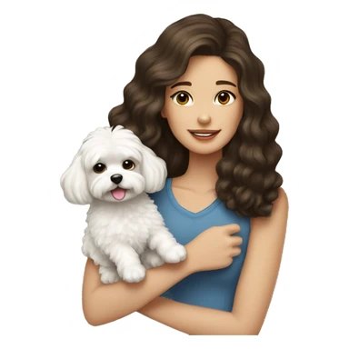 Brunette long haired girl with white maltipoo sticker
