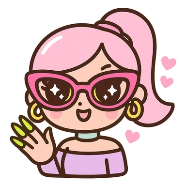 kawaii style baddie TikTok Bratz Y2K acrylic nails, 3D glossy, outlined, sticker-like, pastel pinks, neon accents, white or transparent background, 512x512px sticker