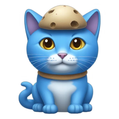 Blue cat with a small human body and a mushroom cap sticker