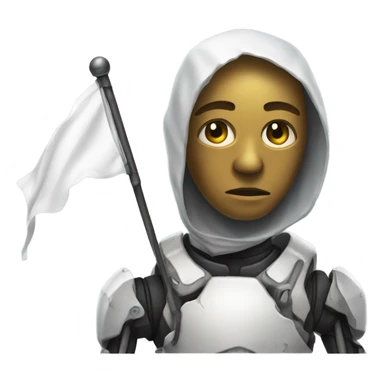 Damaged cyborg with white flag sticker