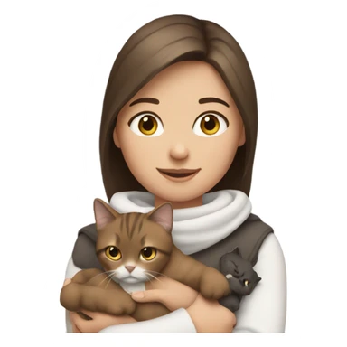 Girl with brown hair, holding 2 cats. One cat is brown & white. The other cat is grey & white.  sticker