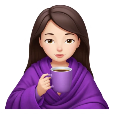 girl brunette inside a violet blanket sipping coffee from pink mug eyes closed iphone style sticker