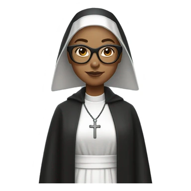 Female nun with medium skin tone and curly hair wearing spike Lee glasses sticker