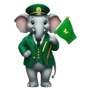 Cute elephant standing on 2 legs as a station master with green flag in hand sticker