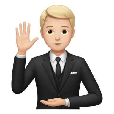 white man in formal suit in thought, shows something with his hand sticker