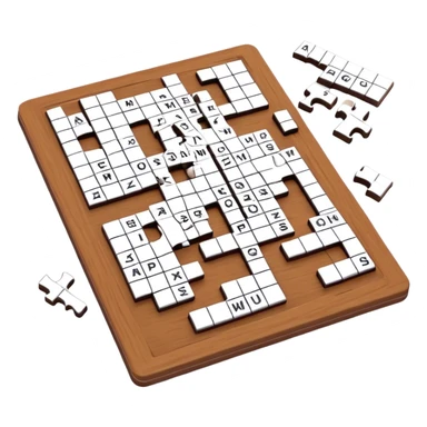 A photorealistic icon with a crossword magazine, a 3D puzzle and a partially completed puzzle on a table. Bright, detailed design with realistic lighting. Transparent background, clearly symbolizing puzzles and brain games. sticker