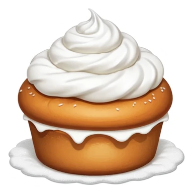 A bun with visible whipped cream in the middle and powdered sugar on top sticker