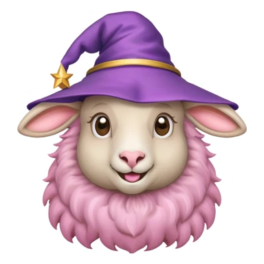 A smiling sheep with pin fur and wizard hat  sticker