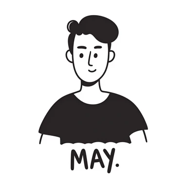 Justin Timberlake lookalike with handwritten text 'MAY' sticker