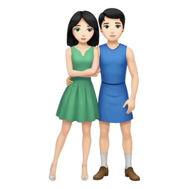 2 Person, prince, upright, black Hair, blue eyes, whole body, Woman, blonde Hair, Green eyes, bending knee, sleveless White Dress, sticker