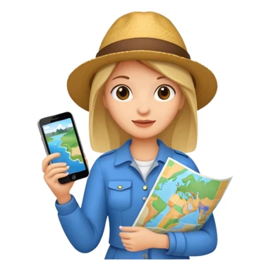 tourist woman holding map sticker