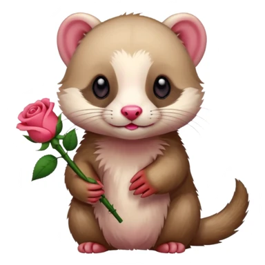 A ferret holfing a red rose sticker