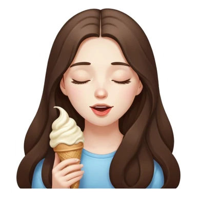 beautiful pale brunette girl with long hair enjoying an ice cream eyes closed sticker