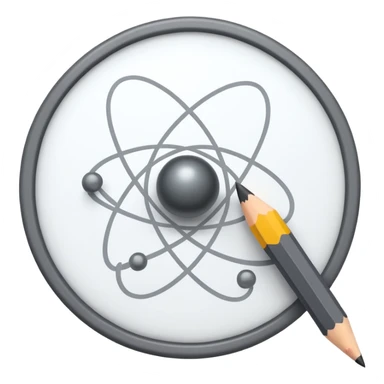 exam paper with an atom symbol and a pencil sticker