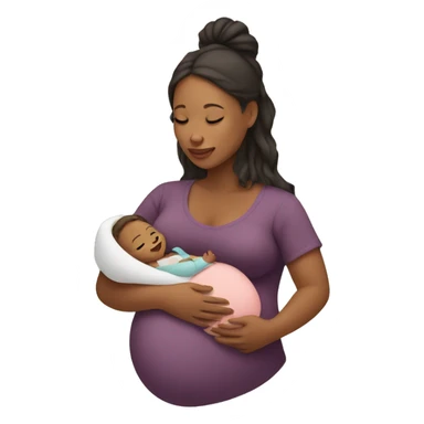 Pregnant woman holding a baby sticker