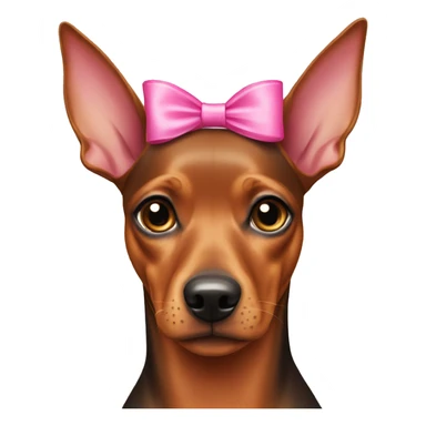 Female pinscher dog with a pink bow on her head. sticker
