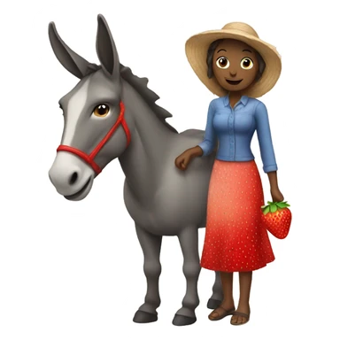 Woman and donkey share a strawberry  sticker